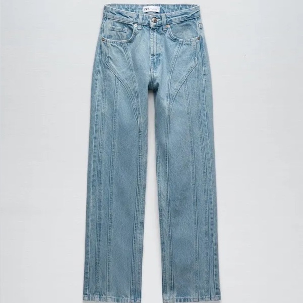 Zara Patchwork Reconstructed Mid-Rise Straight Je… - image 2